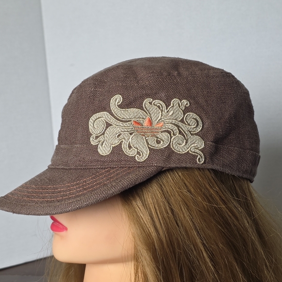 adidas Accessories - Adidas Linen Military-Cadet Newsboy Hat Cap Womans One Sz Brown Orange